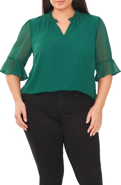 Cece Trumpet Sleeve Top In Quick Forest Green