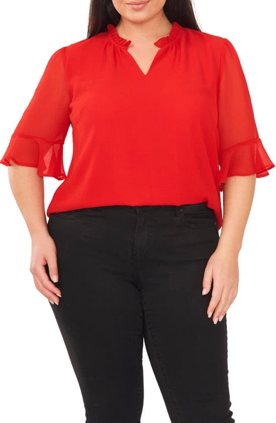 Cece Trumpet Sleeve Top In Quick Red