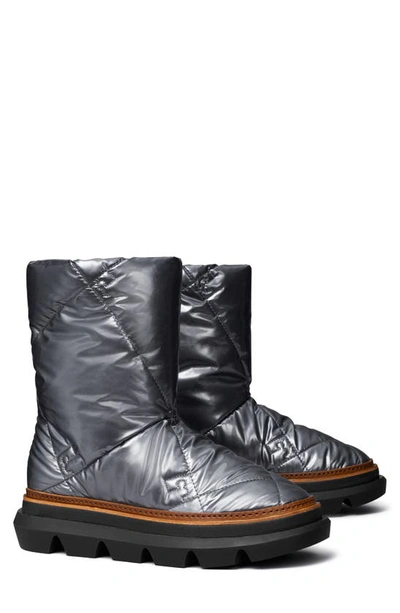 Tory Burch Sleeping Bag Quilted Winter Booties In Silver