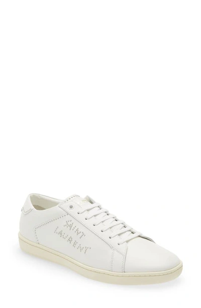 Saint Laurent Logo Print Low Top Trainers In Neutral