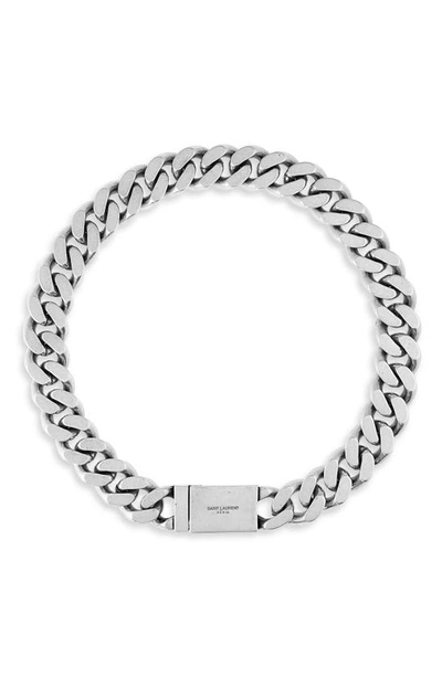 Saint Laurent Gourmette Chain Collar Necklace In Silver