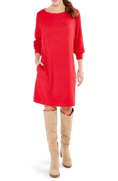 Nic + Zoe Rib-knit Blouson-sleeve Sweater Dress In Red