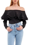 Endless Rose Off The Shoulder Knit Top In Black