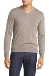 Emanuel Berg Fine Gauge Merino Wool V-neck Sweater In Taupe