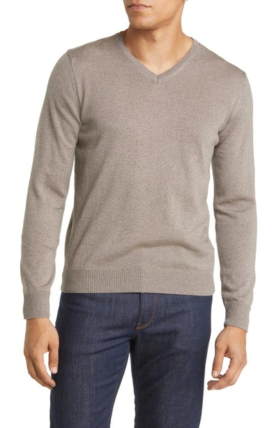 Emanuel Berg Fine Gauge Merino Wool V-neck Sweater In Taupe