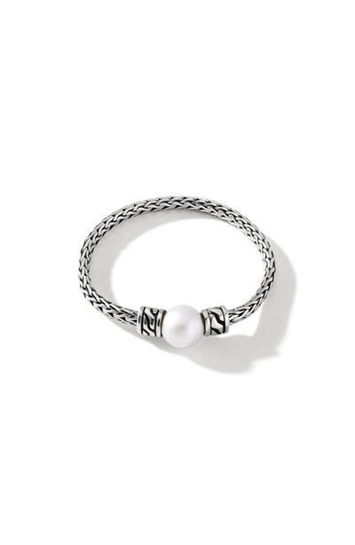 John Hardy Chain Classic Freshwater Pearl Ring In Silver/ White