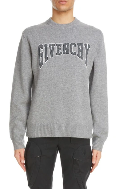 Givenchy Embroidered Logo Wool & Cashmere Sweater In 027-grey/black