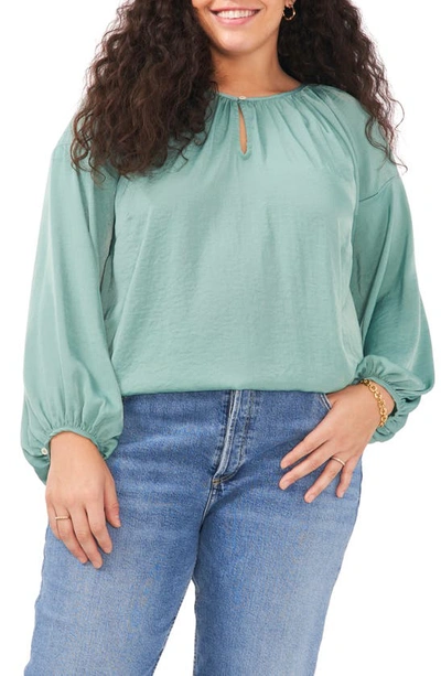 Vince Camuto Keyhole Rumple Satin Blouse In Teal Lake