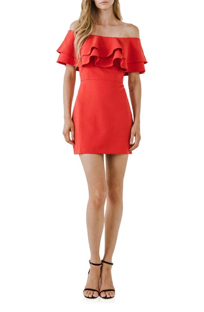 Endless Rose Ruffle Off The Shoulder Minidress In Tomato