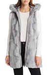 Via Spiga Zip Front Faux Fur Hooded Vest In Dove Grey