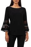 Chaus Rhinestone Illusion Bell Sleeve Blouse In Black