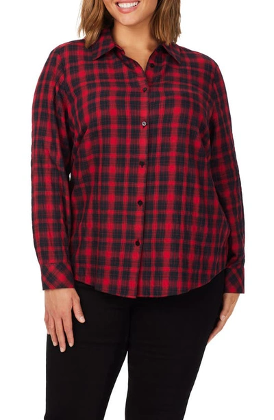Foxcroft Rhea Scotch Plaid Cotton Blend Button-up Shirt In Red/ Black