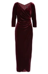 Alex Evenings Three-quarter Sleeve Velvet Gown In Wine