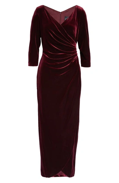 Alex Evenings Three-quarter Sleeve Velvet Gown In Wine