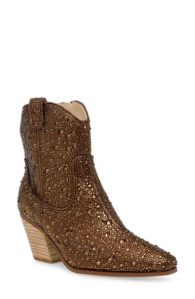 Betsey Johnson Diva Embellished Western Bootie In Brown