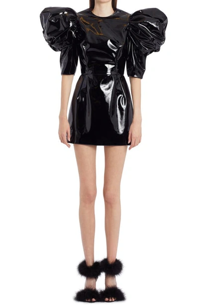 Dolce & Gabbana Short Patent Leather Dress With Puff Sleeves In Black