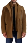 Cole Haan Plush Wool Blend Coat In Camel