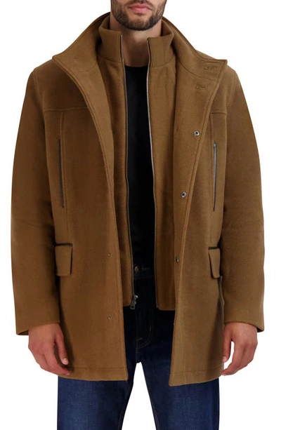 Cole Haan Plush Wool Blend Coat In Camel