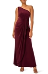 Adrianna Papell One-shoulder Jersey Gown In Red Wine