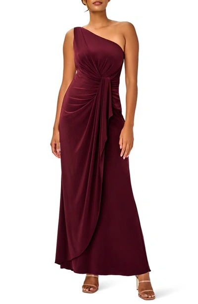 Adrianna Papell One-shoulder Jersey Gown In Red Wine