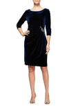 Alex Evenings Side Ruched Velvet Cocktail Dress In Imperial