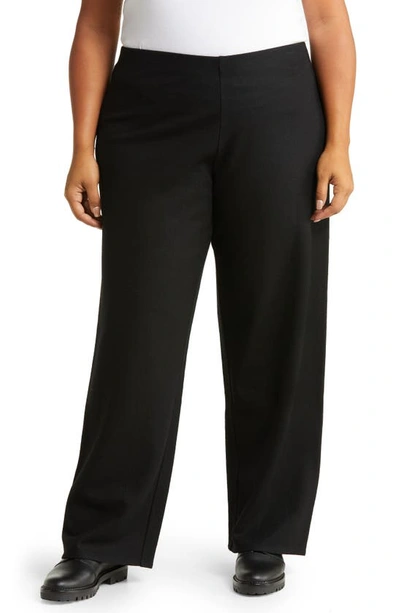 Eileen Fisher High Waist Straight Leg Wool Trousers In Black