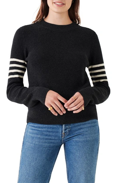 Faherty Throwback Stripe Sleeve Organic Cotton & Cashmere Crewneck Top In Cinder