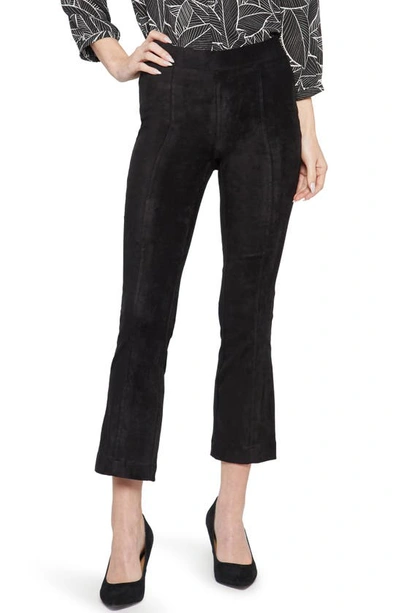 Nydj Pull-on Ankle Slim Bootcut Faux Suede Pants In Black