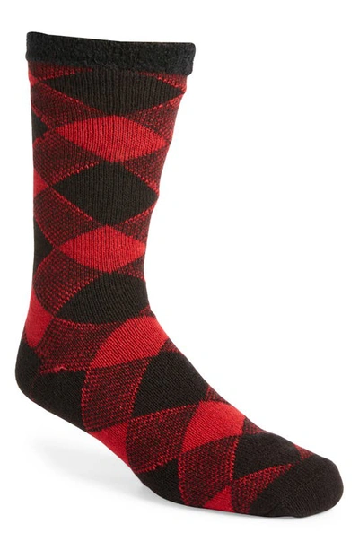 Ugg Grady Diamond Fleece Lined Crew Socks In Samba Red/black