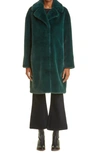 Stand Studio Camille Long Faux Fur Cocoon Coat In Moss Green