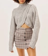 FOR LOVE & LEMONS Amelia Cross Front Turtleneck Sweater in Grey
