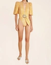 ADRIANA DEGREAS Tortoise V-Neck Bodysuit With Belt In Yellow