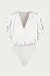 ADELYN RAE Lila Wrap-Effect Sateen Bodysuit in White