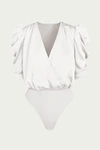 Adelyn Rae Lila Wrap-effect Sateen Bodysuit In White