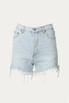 BY TOGETHER Distressed Frayed High-Rise Denim Shorts in Light Blue