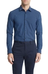 Hugo Boss Roan Slim Fit Geo Stretch Nylon Button-up Shirt In Dark Blue