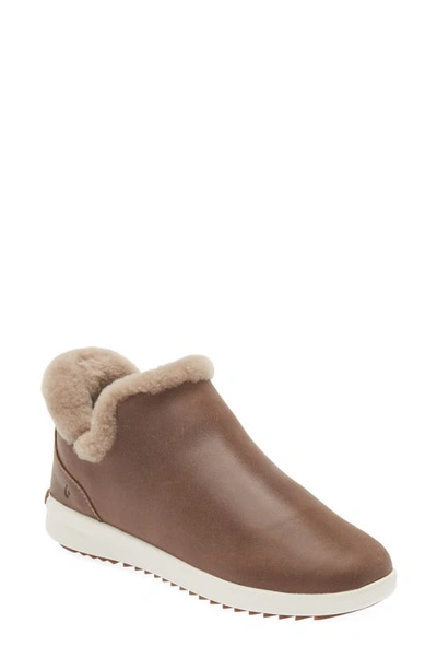 Olukai Malua Hulu Genuine Shearling Slip-on Trainer In Warn Taupe/ Off White