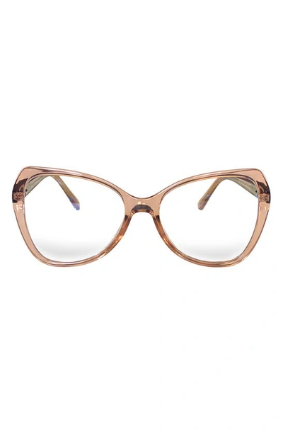 Fifth & Ninth Margot 54mm Butterfly Blue Light Blocking Glasses In Transparent Tan/ Clear