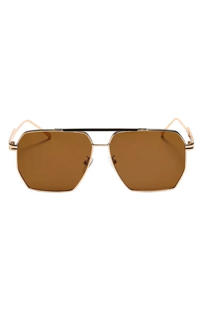 Fifth & Ninth Goldie 60mm Polarized Aviator Sunglasses In Brown