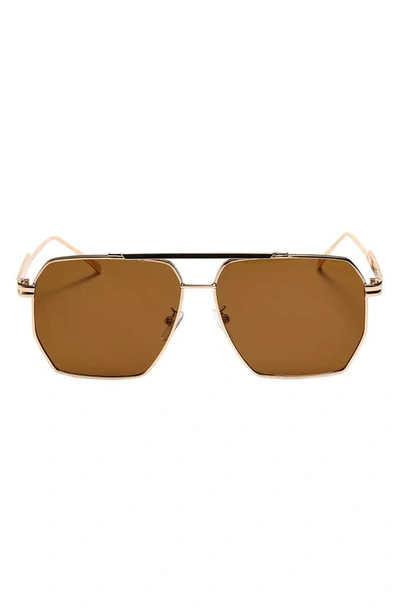 Fifth & Ninth Goldie 60mm Polarized Aviator Sunglasses In Gold/brown