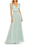 Mac Duggal Beaded Cap Sleeve A-line Gown In Seamist
