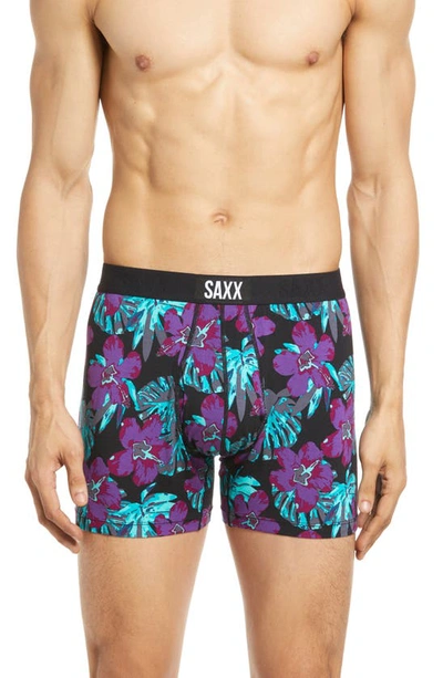 Saxx Ultra Helmet Print Boxer Brief In Solar Hibiscus- Black