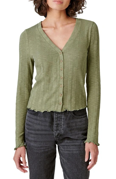 Lucky Brand Rib Button-up Top In Deep Lichen Green