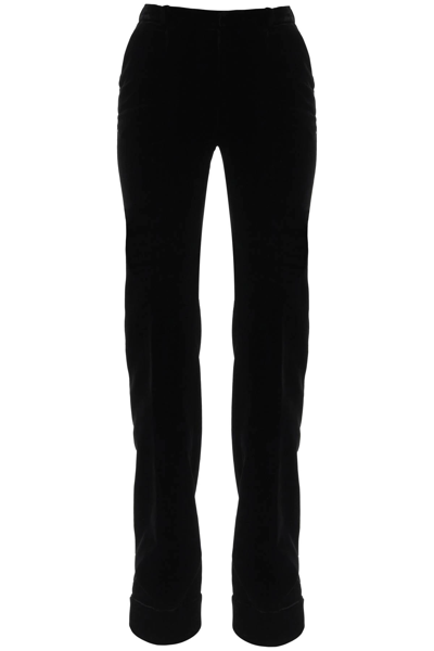 Saint Laurent Velvet Straight-leg Trousers In Black