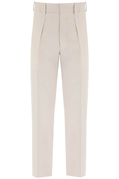 Fendi Wool Blend Trousers With Pleats In White