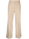 Lanvin Wool Trousers With Cropped Wide Leg In Neutrals
