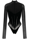 Wolford X Mugler Sheer Panelled Bodysuit In Black