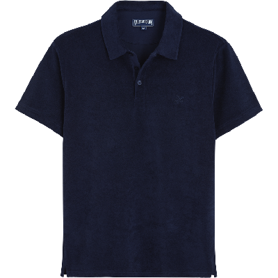 Vilebrequin Phoenix Slim-fit Cotton-blend Terry Polo Shirt In Blue