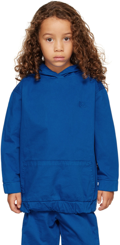 Repose Ams Kids Blue Embroidered Logo Hoodie In Bright Blue