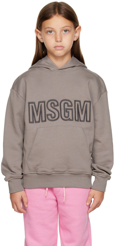 Msgm Kids Gray Embroidered Hoodie In 103 Piombo